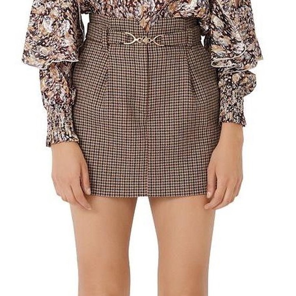 Maje | Jeling Checked Mini Skirt with Horsebit Belt - Picture 2 of 5